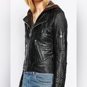 Doma Punched Scaled Textured Leather Jacket, Black